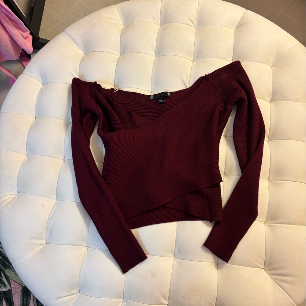 Iris Burgundy Ribbed Knit Top